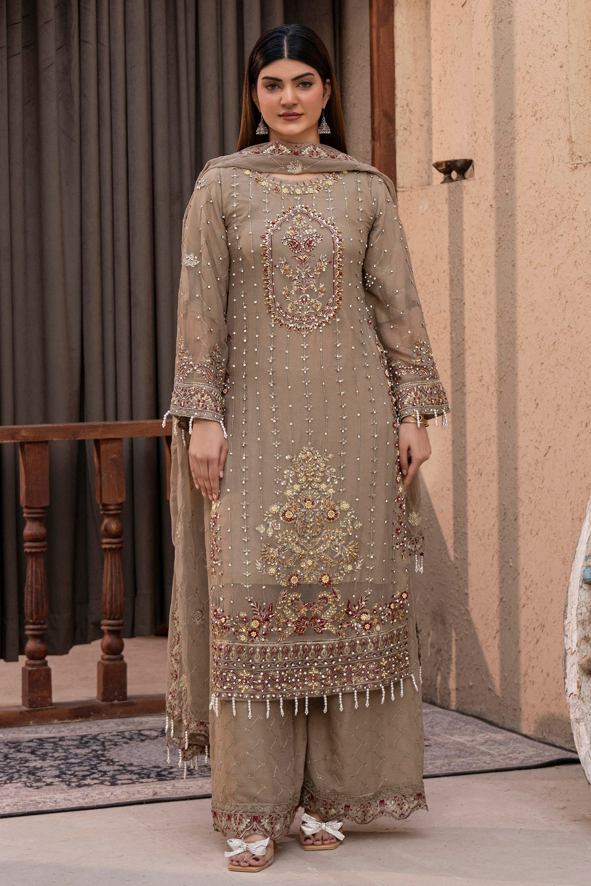 Chiffon Lux Embroidered Suit- design 1