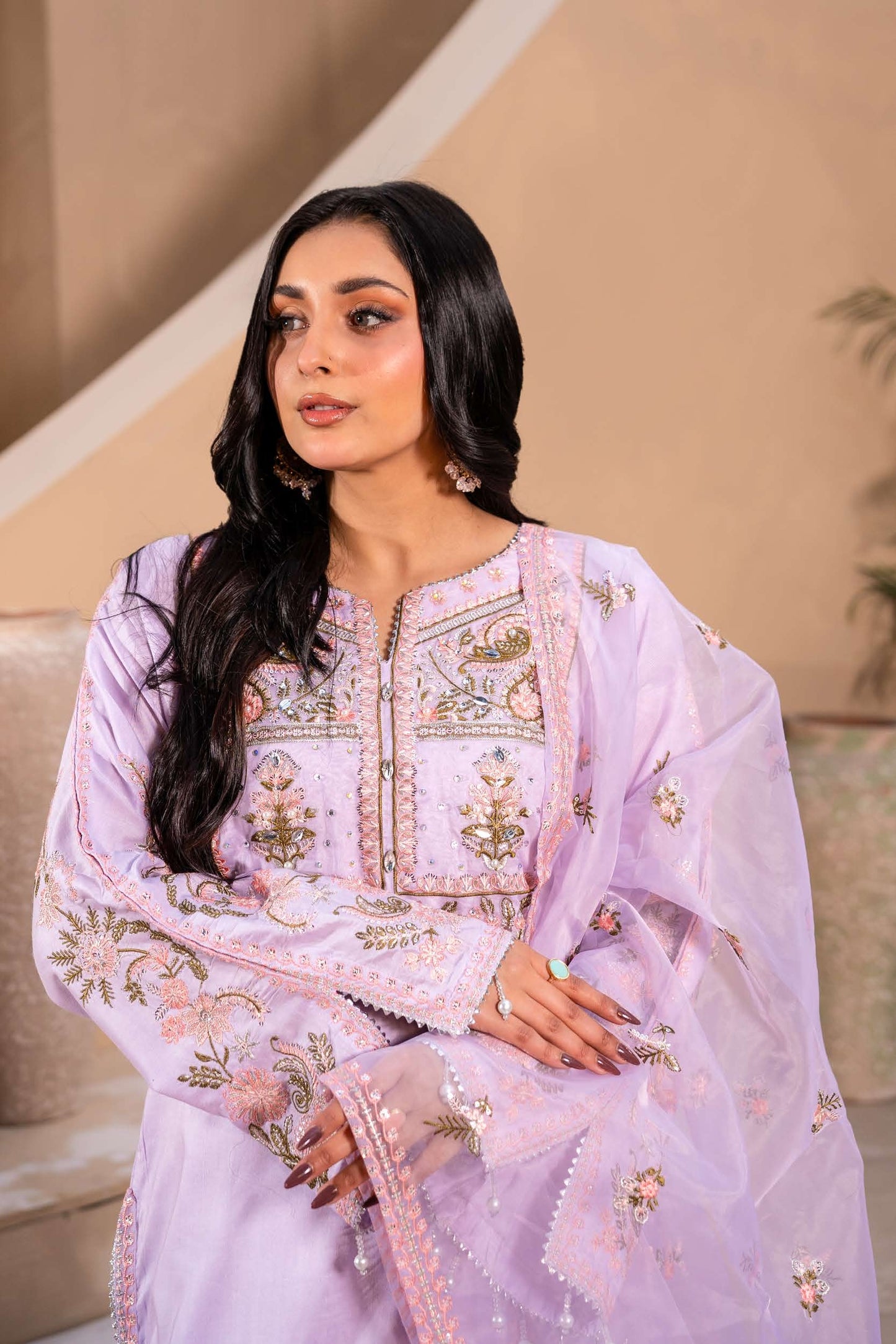 Mother Daughter Linen Embroidered - Lilac