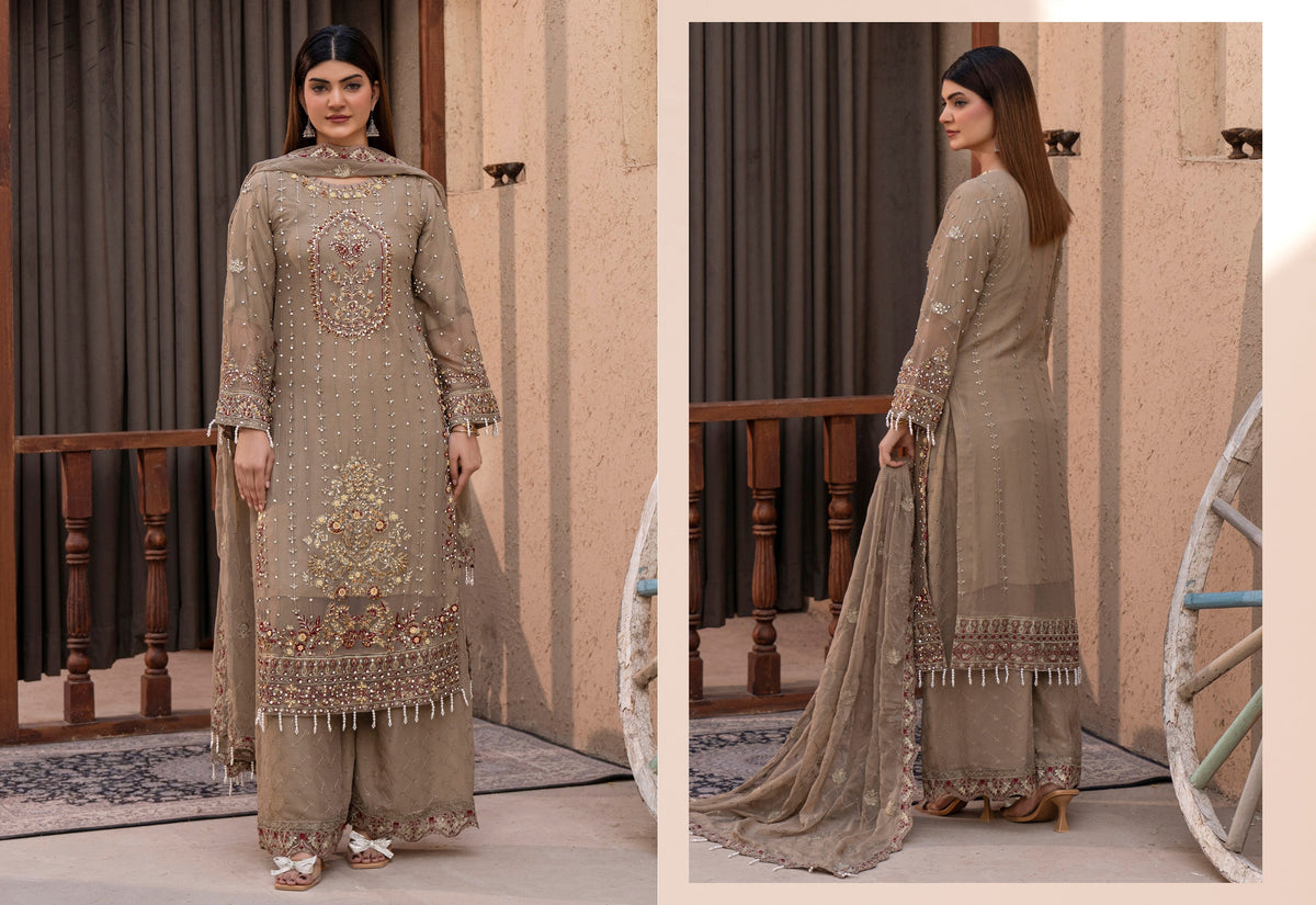 Chiffon Lux Embroidered Suit- design 1