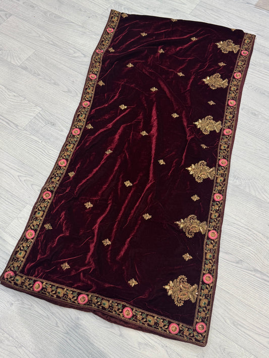 Maroon Velvet Dupatta