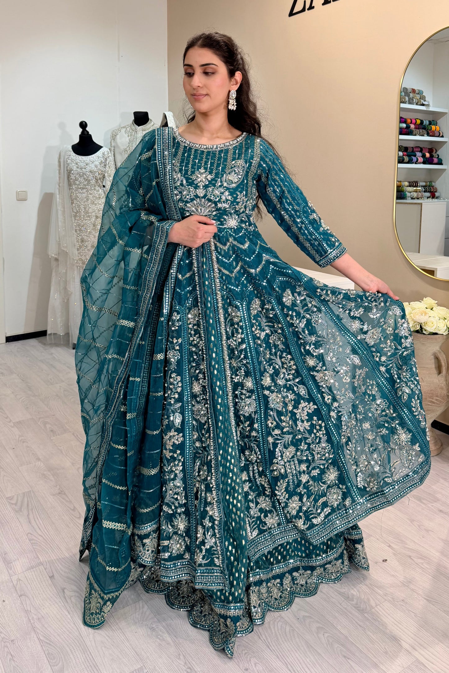 Maxikleid - Teal - open front