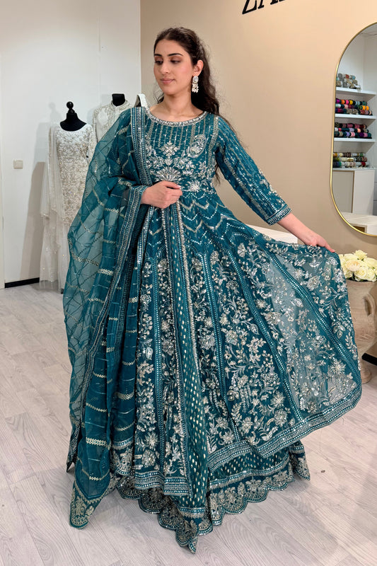 Maxikleid - Teal - open front
