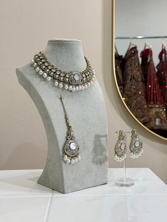 Blue Rose & Pearl Jewellery Set
