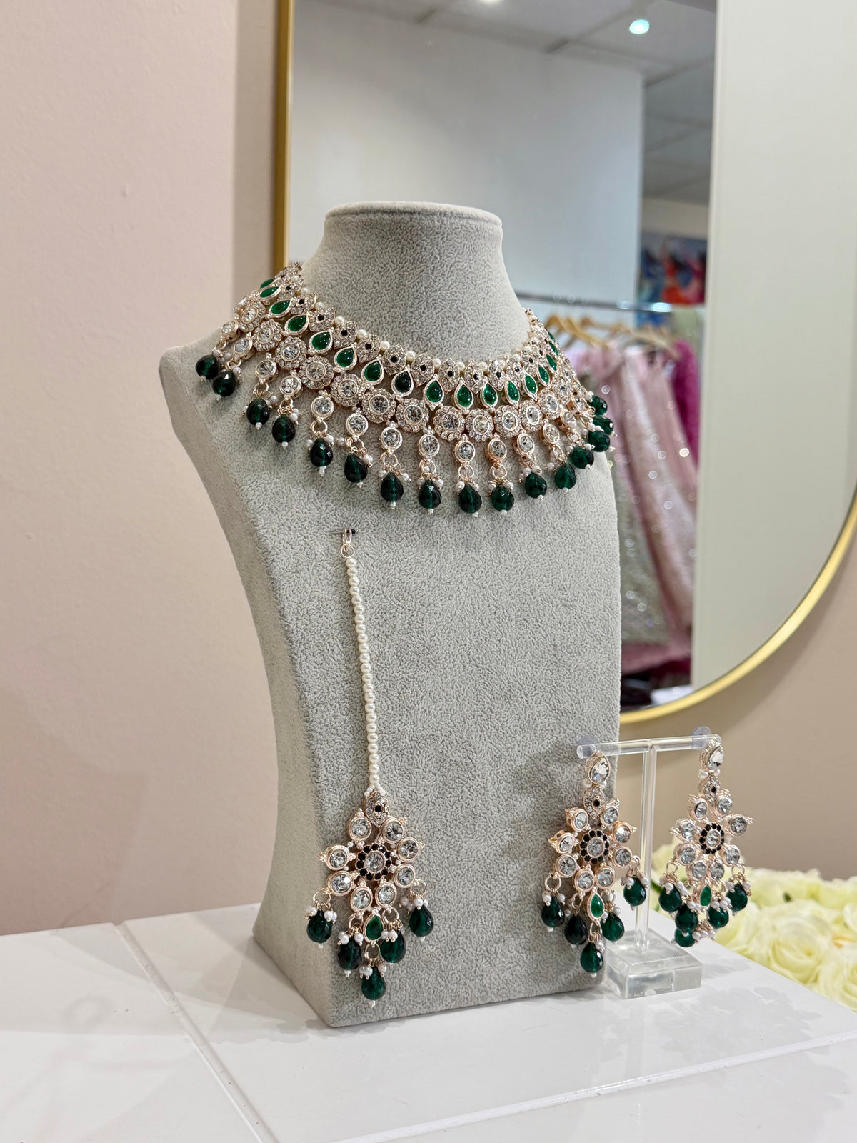 Dark Green / Rosegold Jewellery Set
