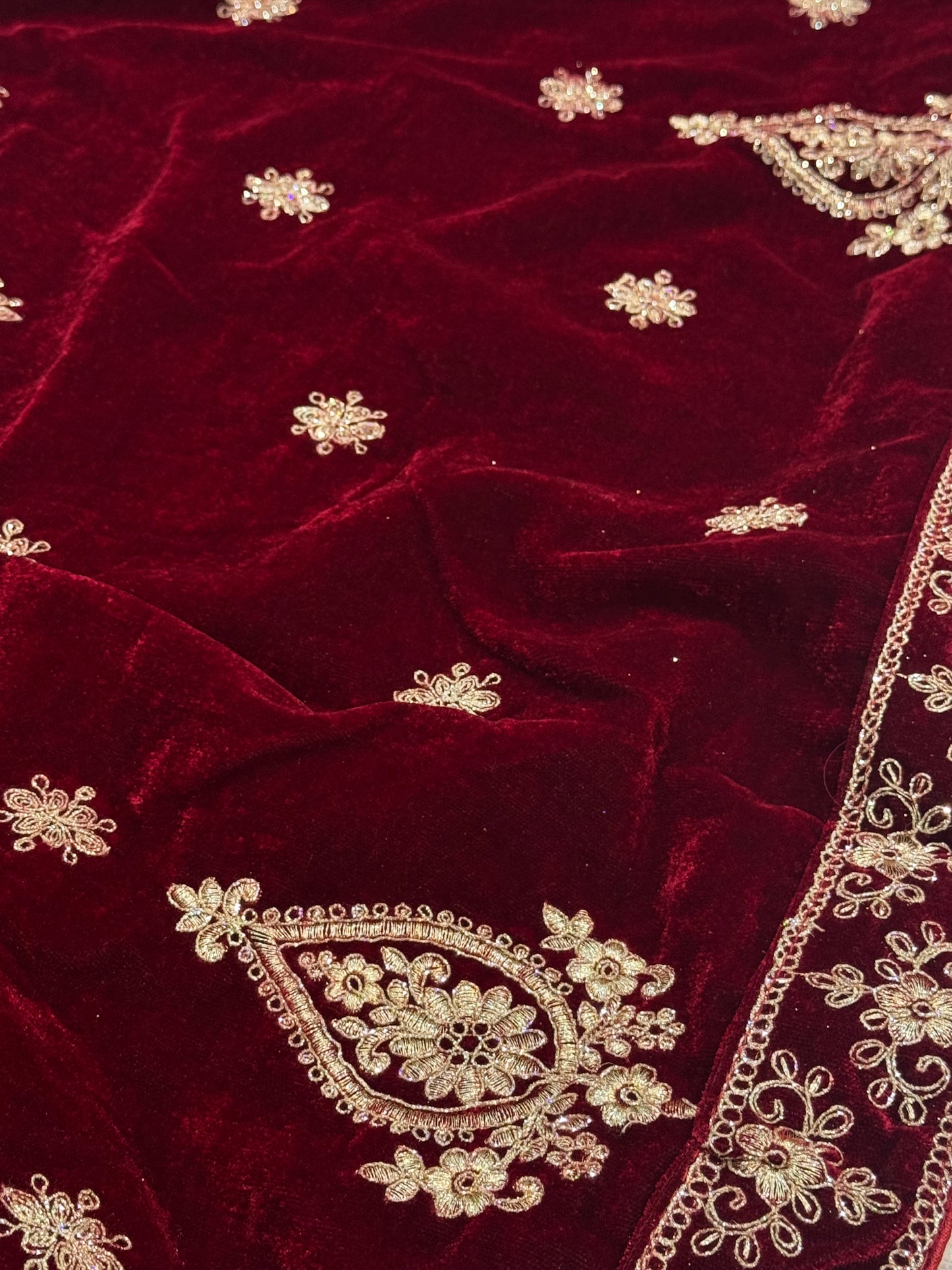 Dark Red Velvet Dupatta