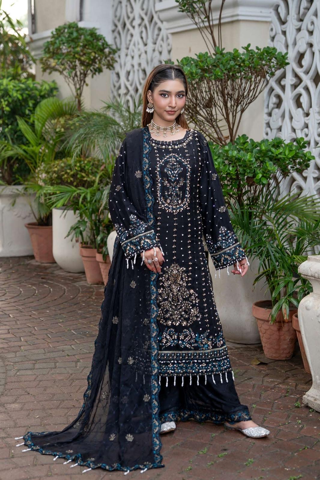 Chiffon Lux Embroidered Suit- design 8