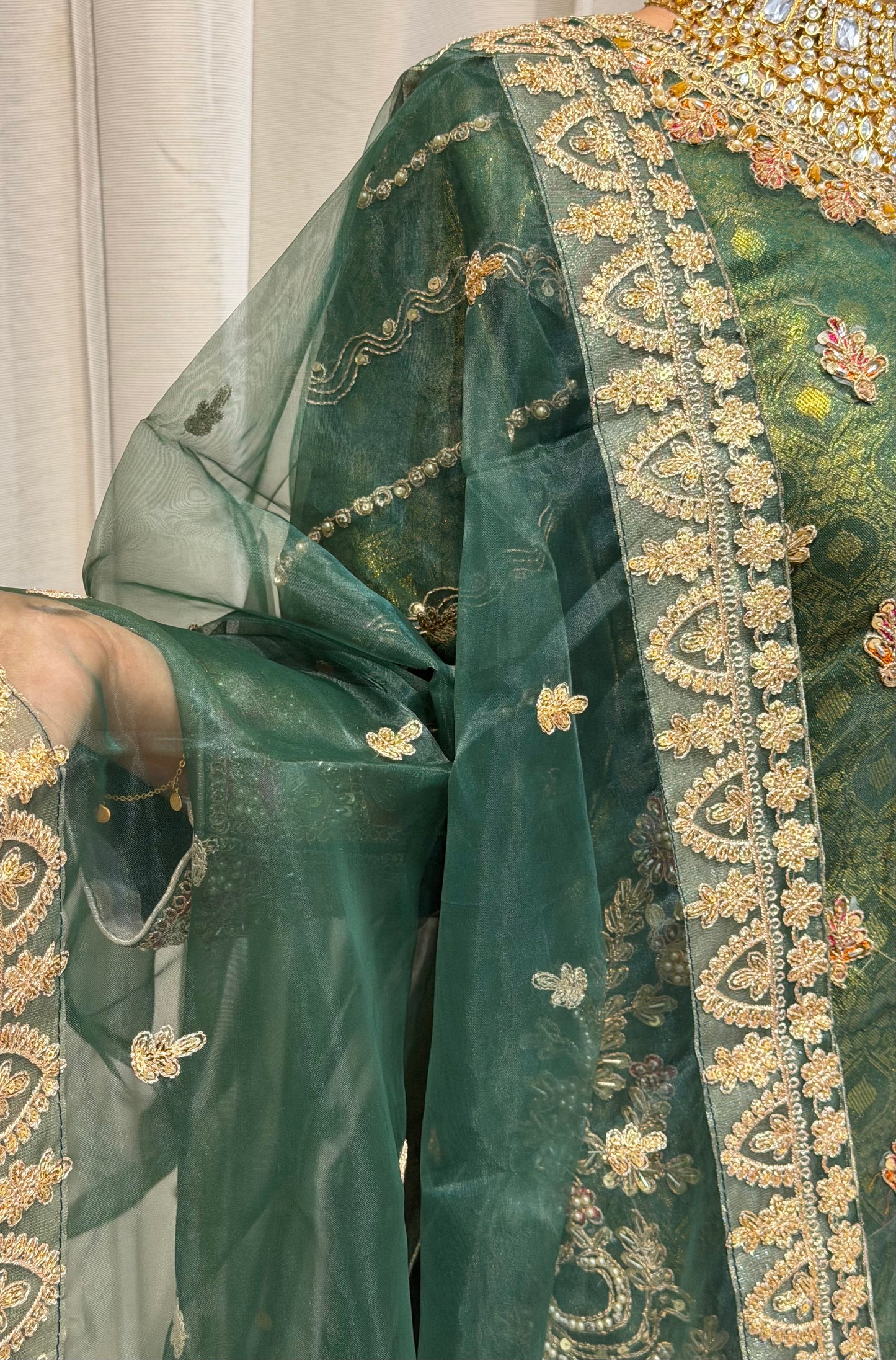 Banaras Print Forest Green Net Sharara