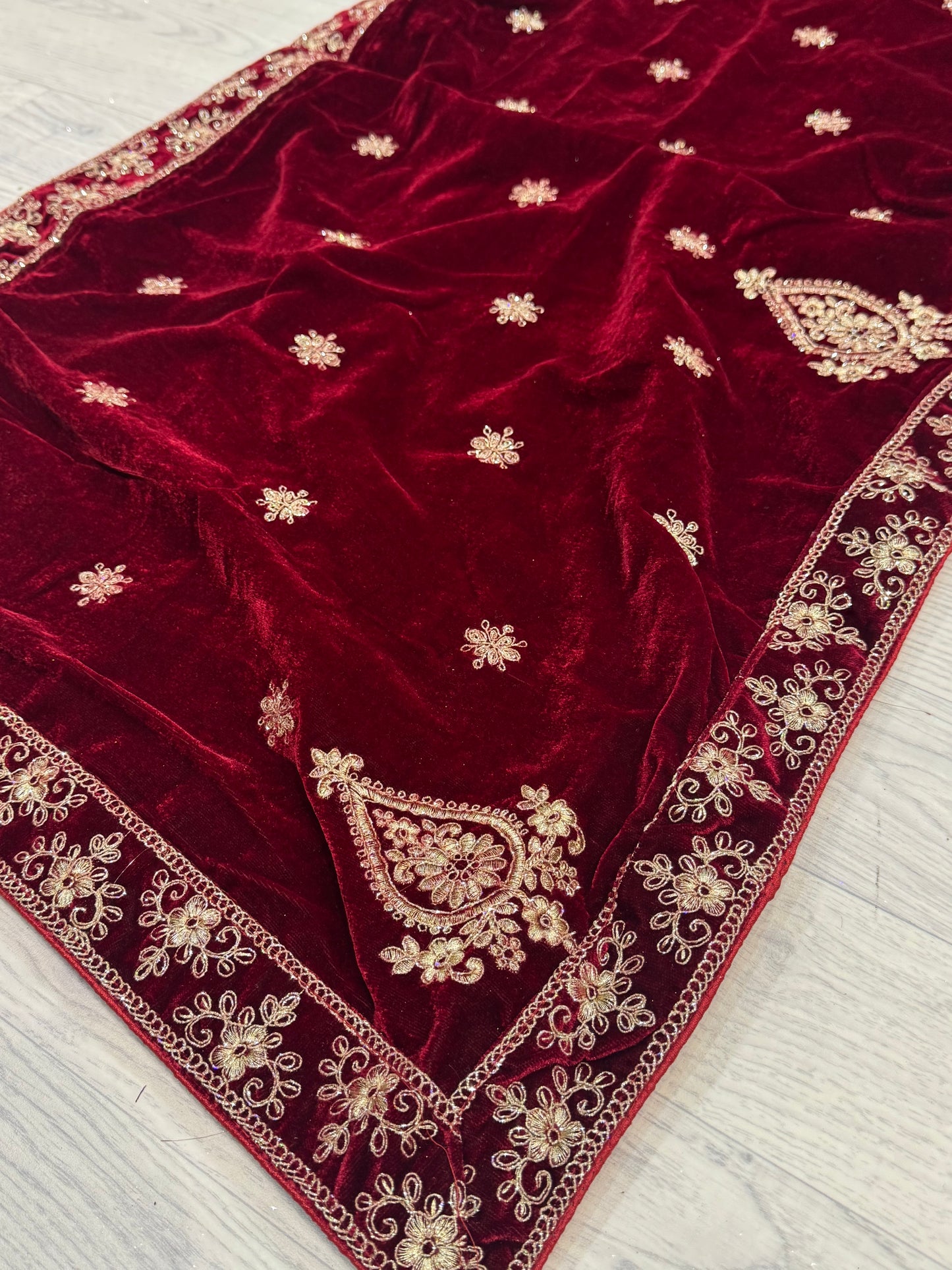 Dark Red Velvet Dupatta