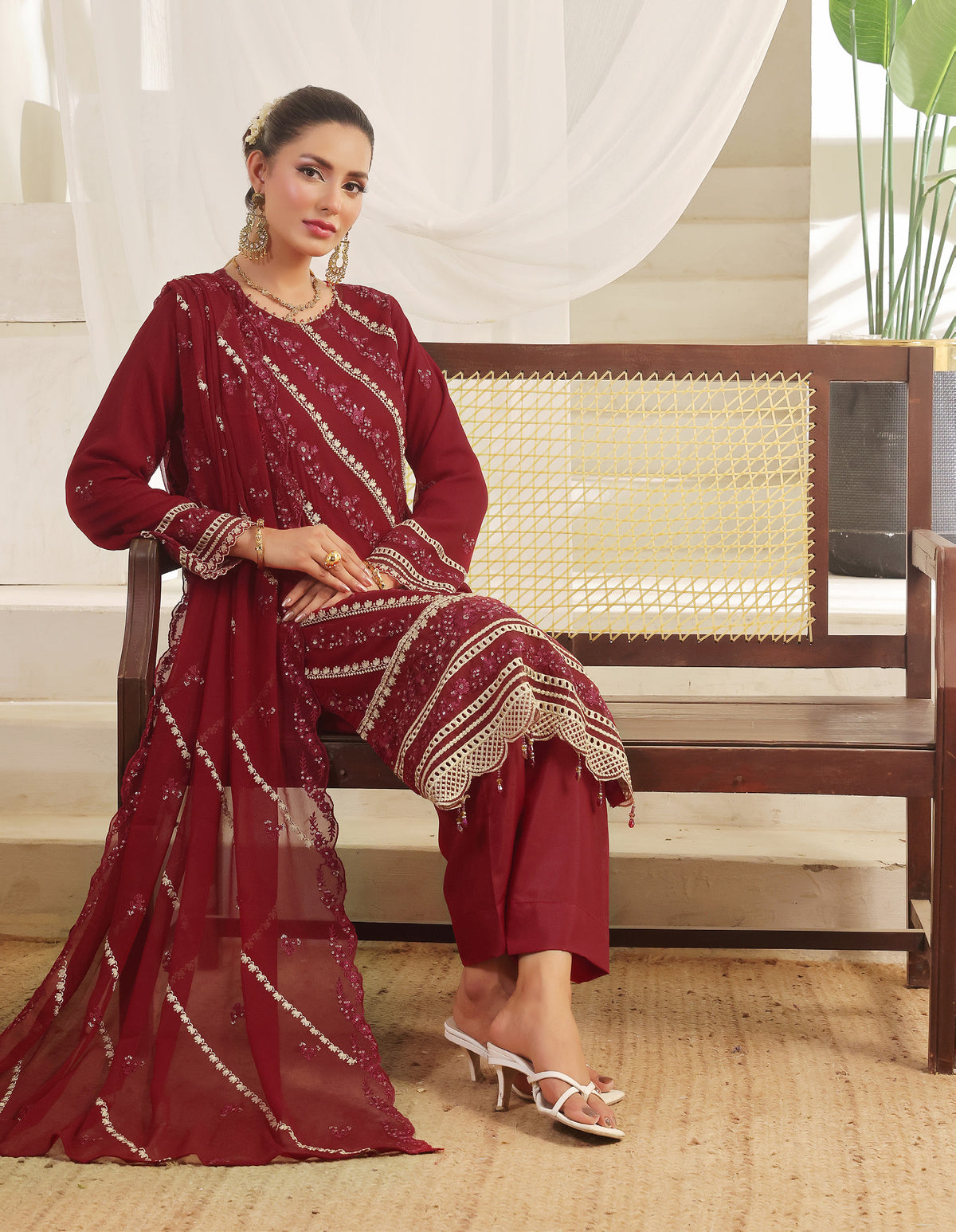 Bin Hameed Chiffon Suits- Maroon-B1