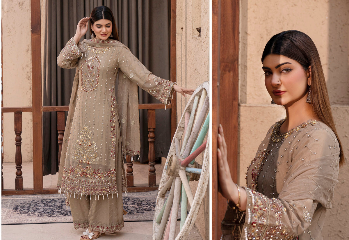 Chiffon Lux Embroidered Suit- design 1