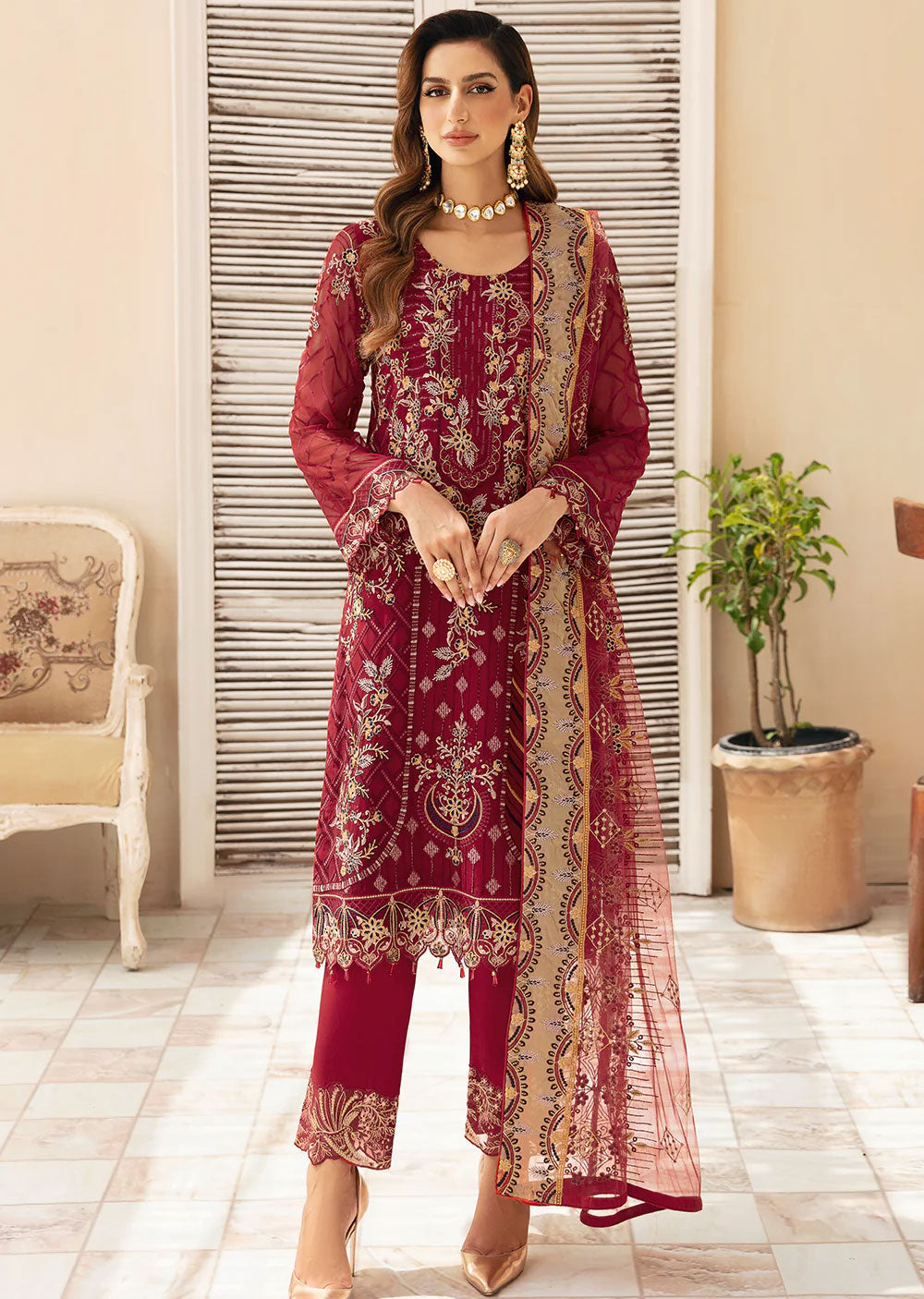 Ramsha Red Chiffon Suit BL24