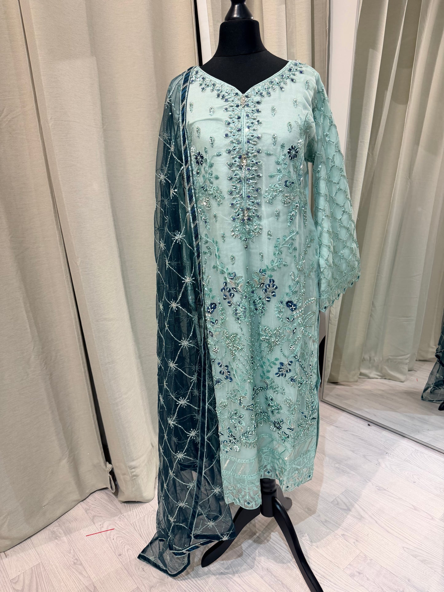 Luxury Embroidered Chiffon Collection- mint green