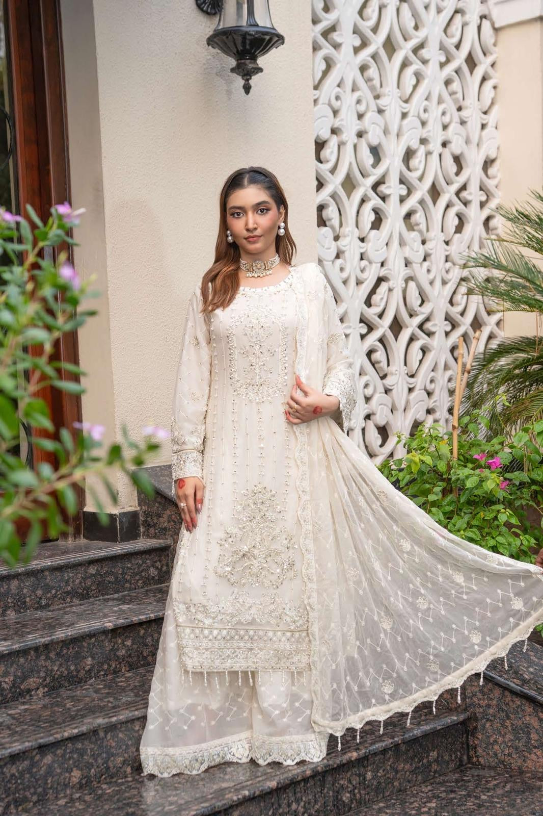 Chiffon Lux Embroidered Suit- design 5 -