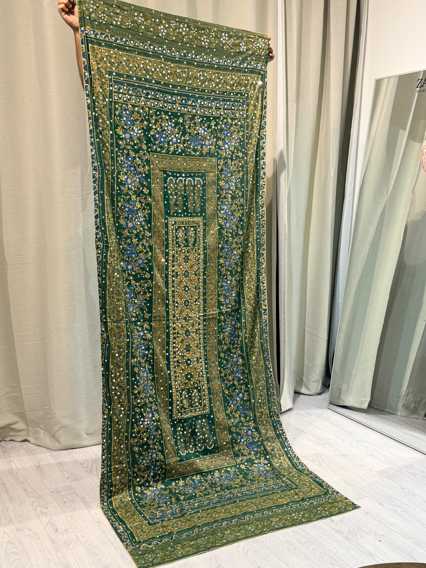 Mirror work Dupatta Green