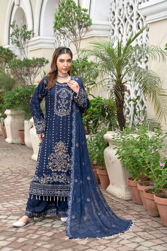 Chiffon Lux Embroidered Suit- design 7