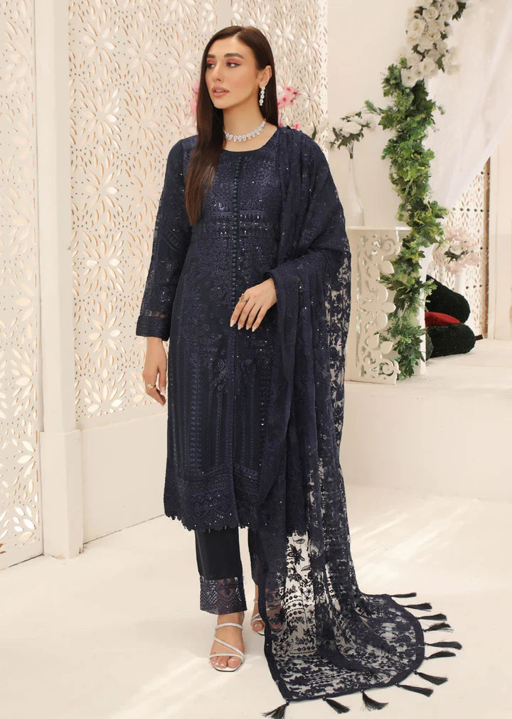 Navy Blue Chiffon Suit 1664