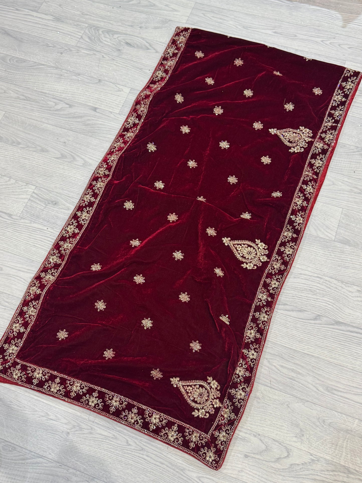 Dark Red Velvet Dupatta