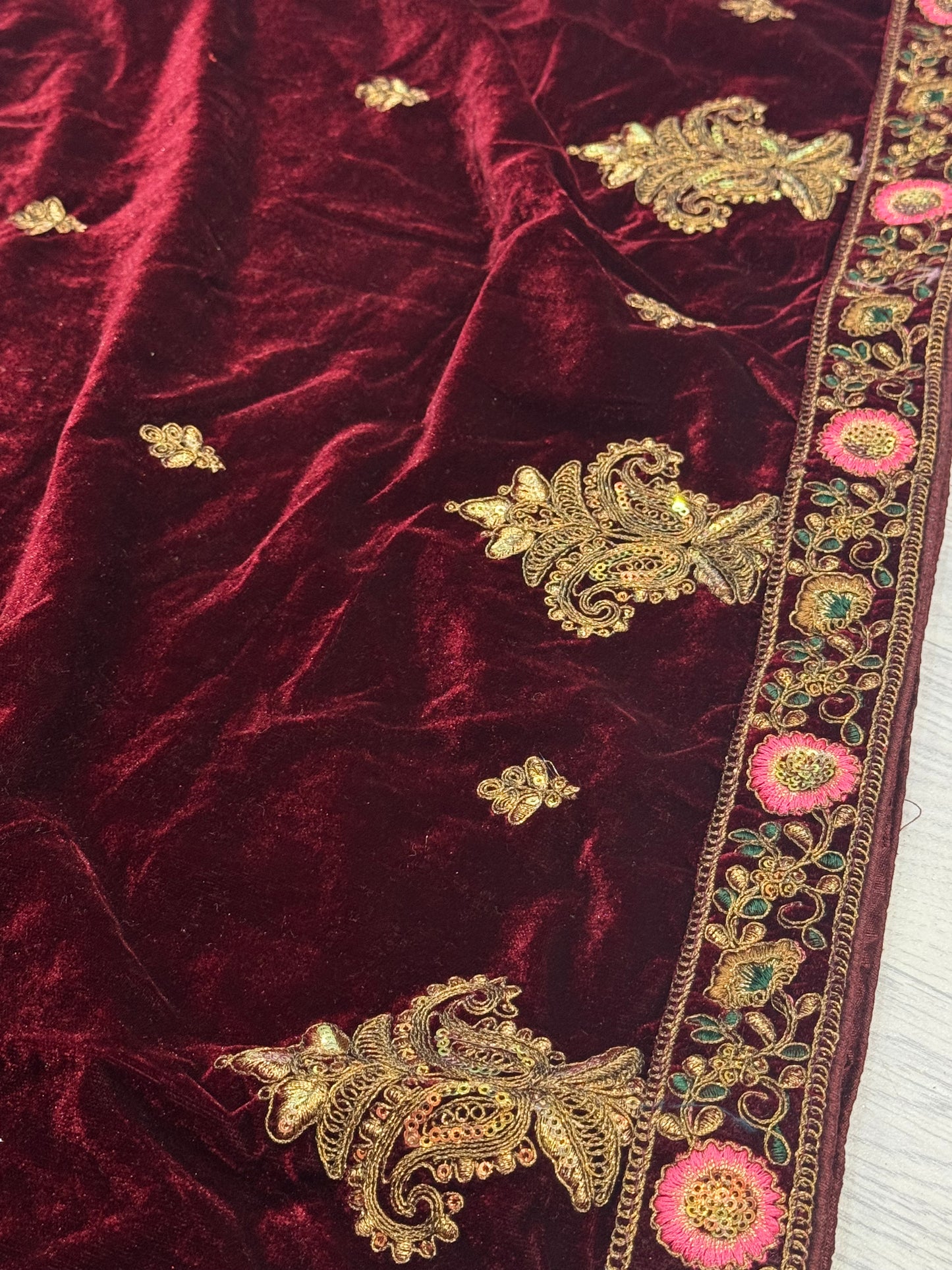 Maroon Velvet Dupatta