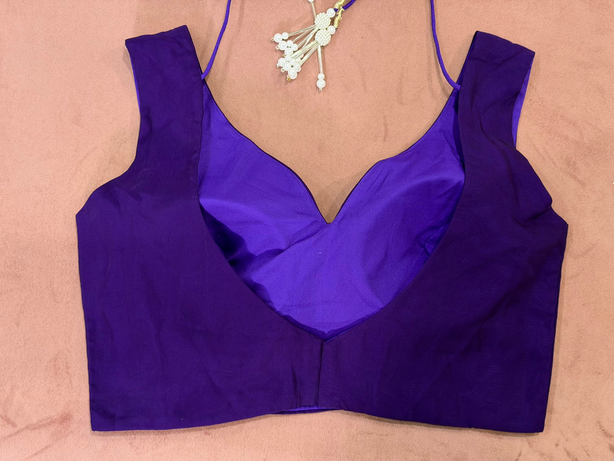 Purple Bandhani Ready Made Instant Saree - Sleeveless Blouse
