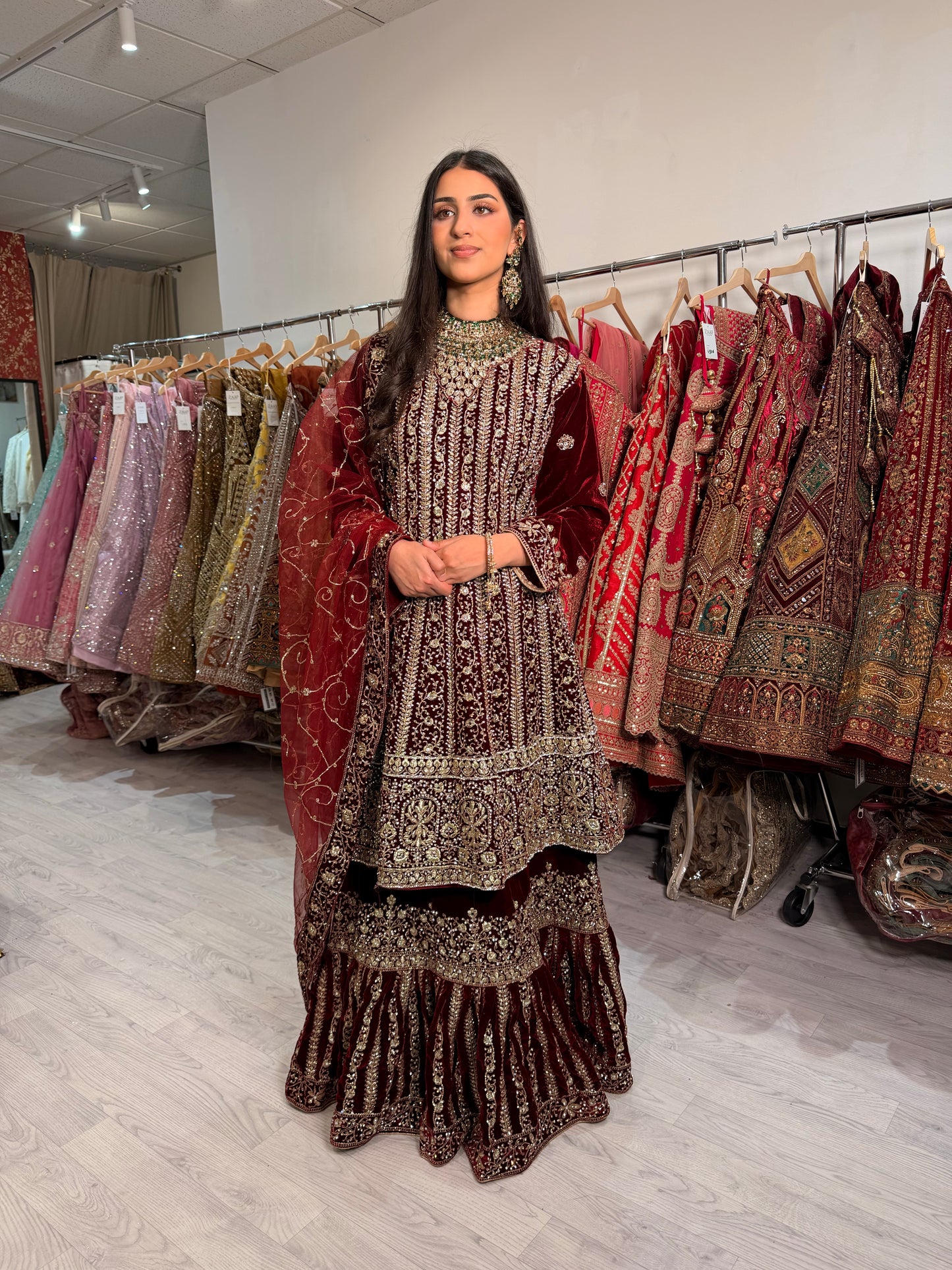 Maroon Velvet Lehenga with Clutch
