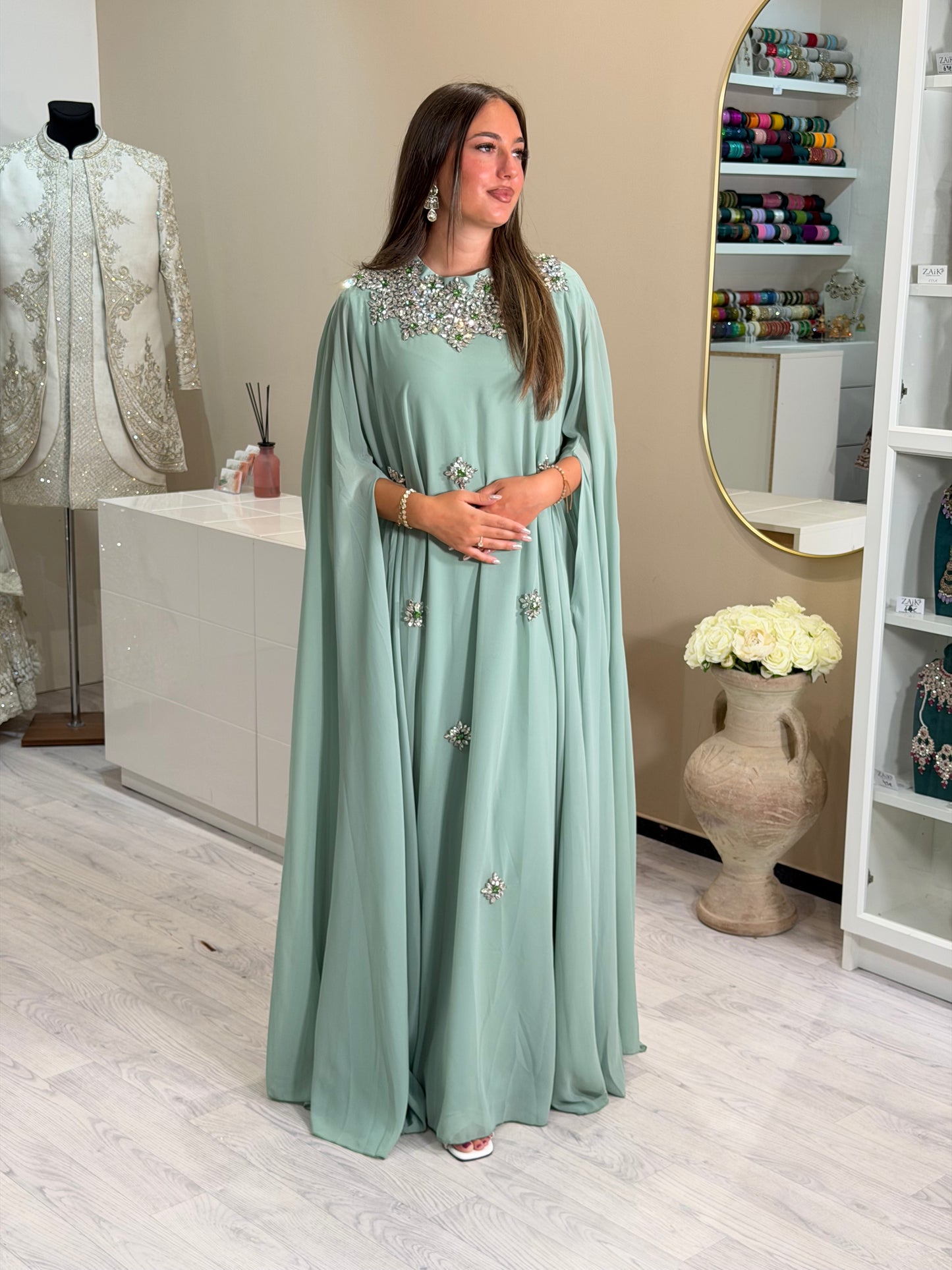 Pista green Kaftan + Strass