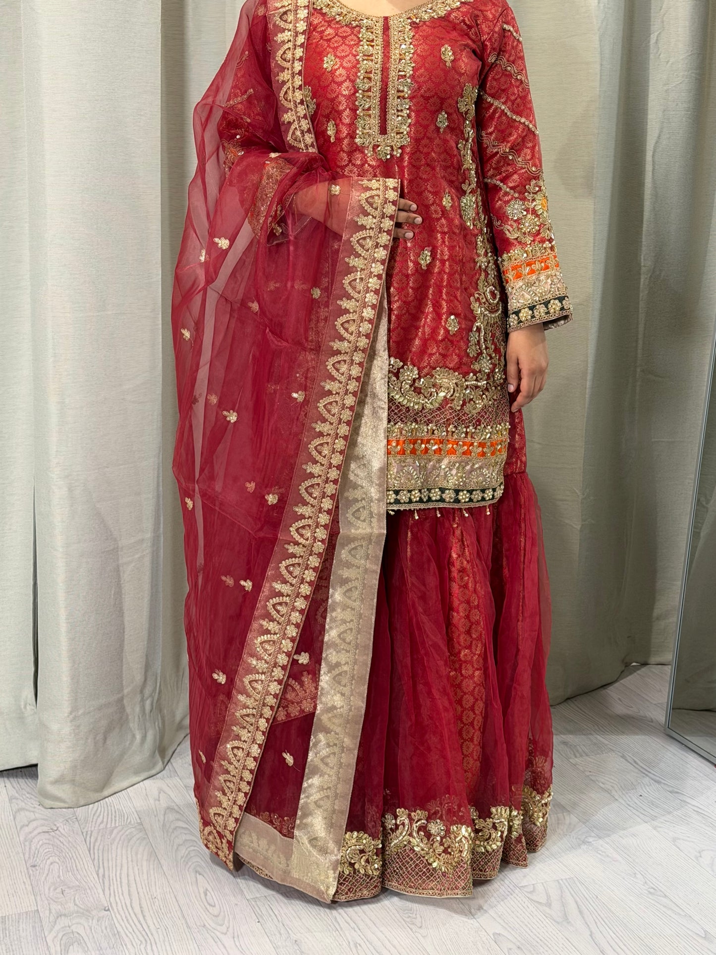 Banaras Print Red Net Gharara