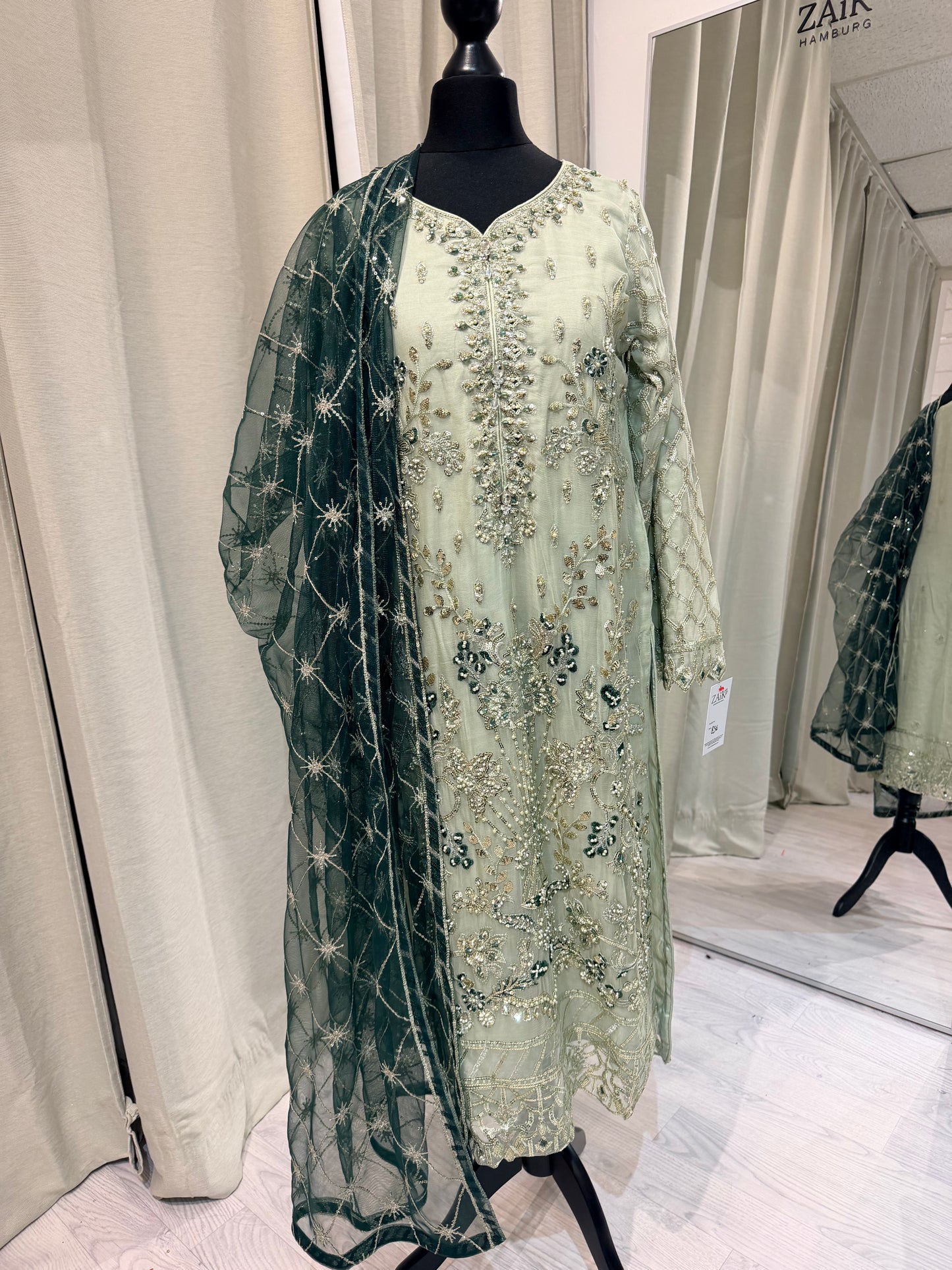 Luxury Embroidered Chiffon Collection- Olive green