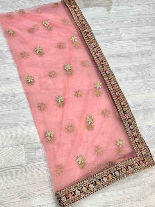 Pink Net Dupatta