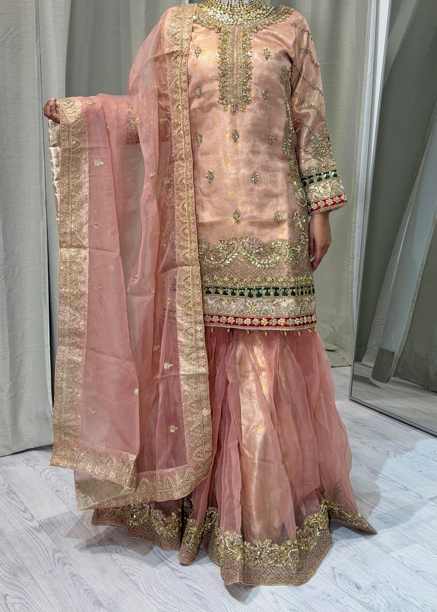 Banaras Print Rose Pink Net Sharara