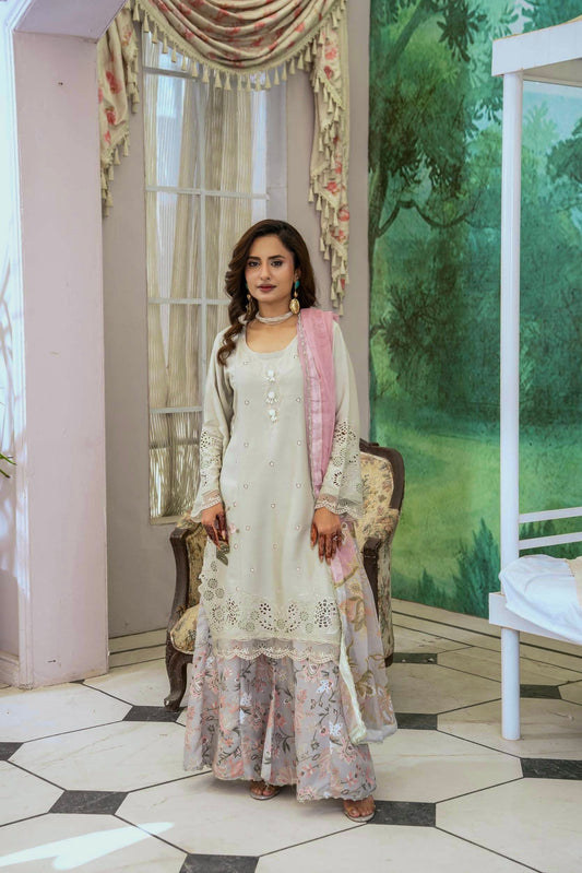 Linen Floral Sharara -Mint grün