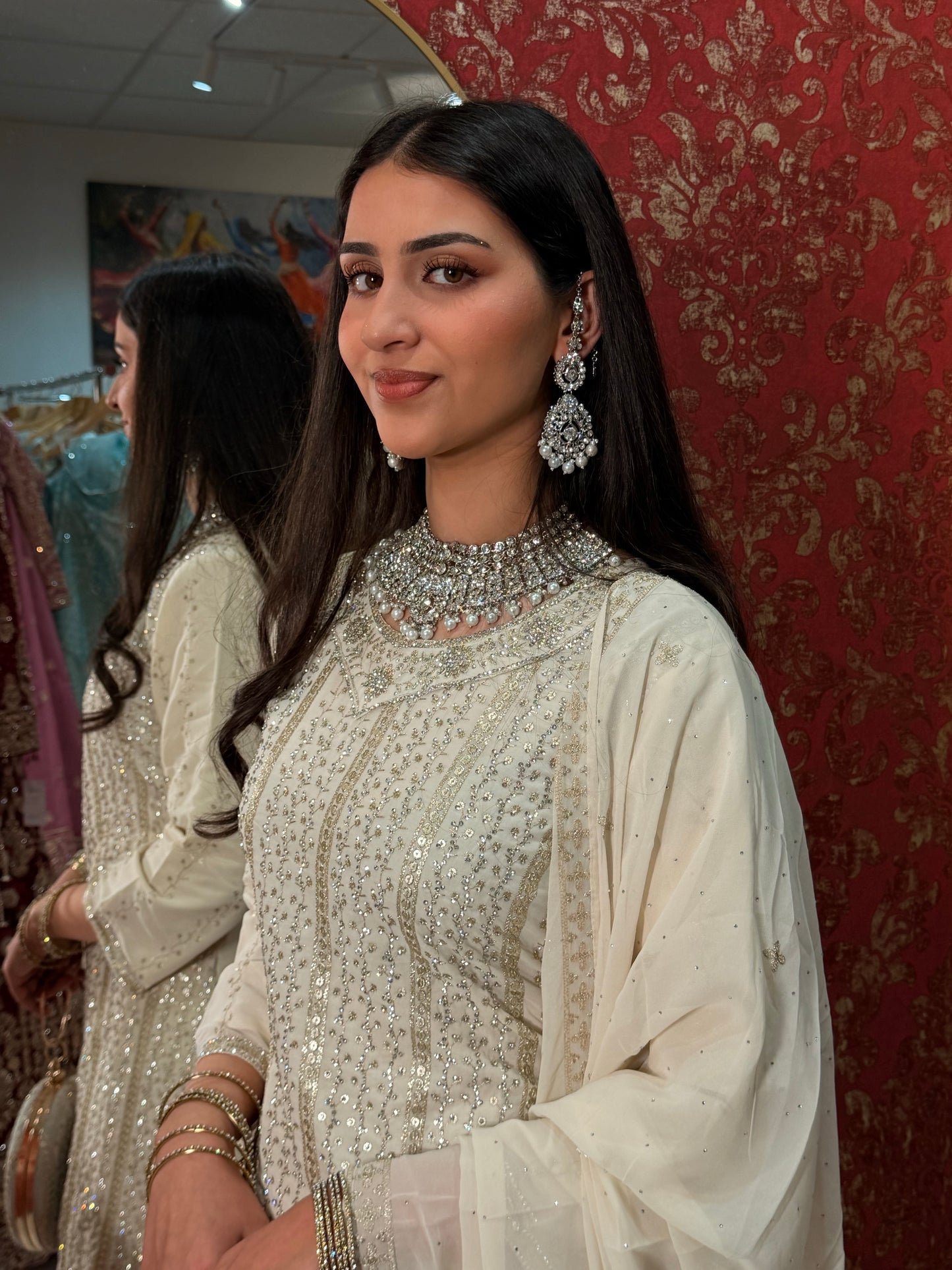 Off-White Sharara Suit with Clutch