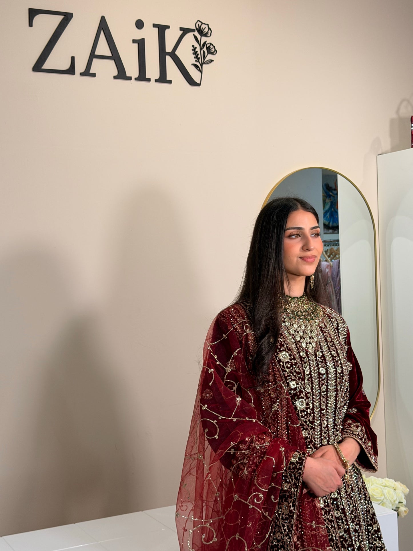 Maroon Velvet Lehenga with Clutch
