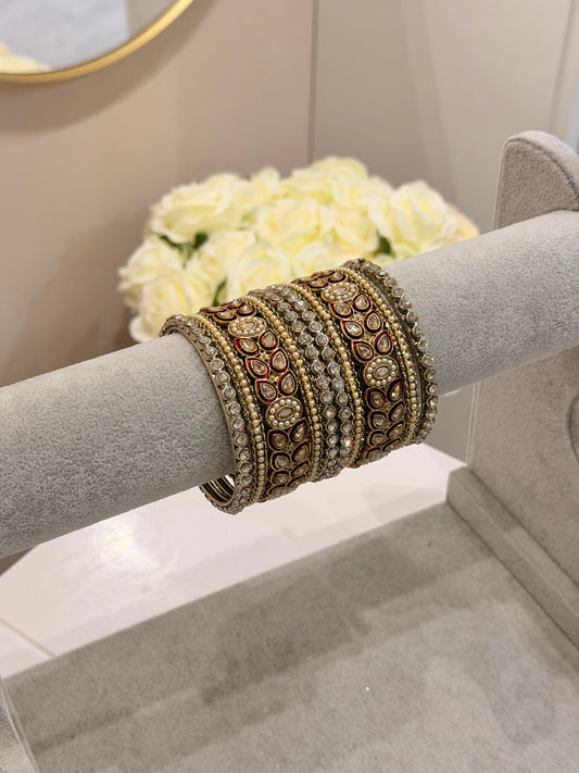 Red / Gold Metal Bangles - 10-teilig -D4
