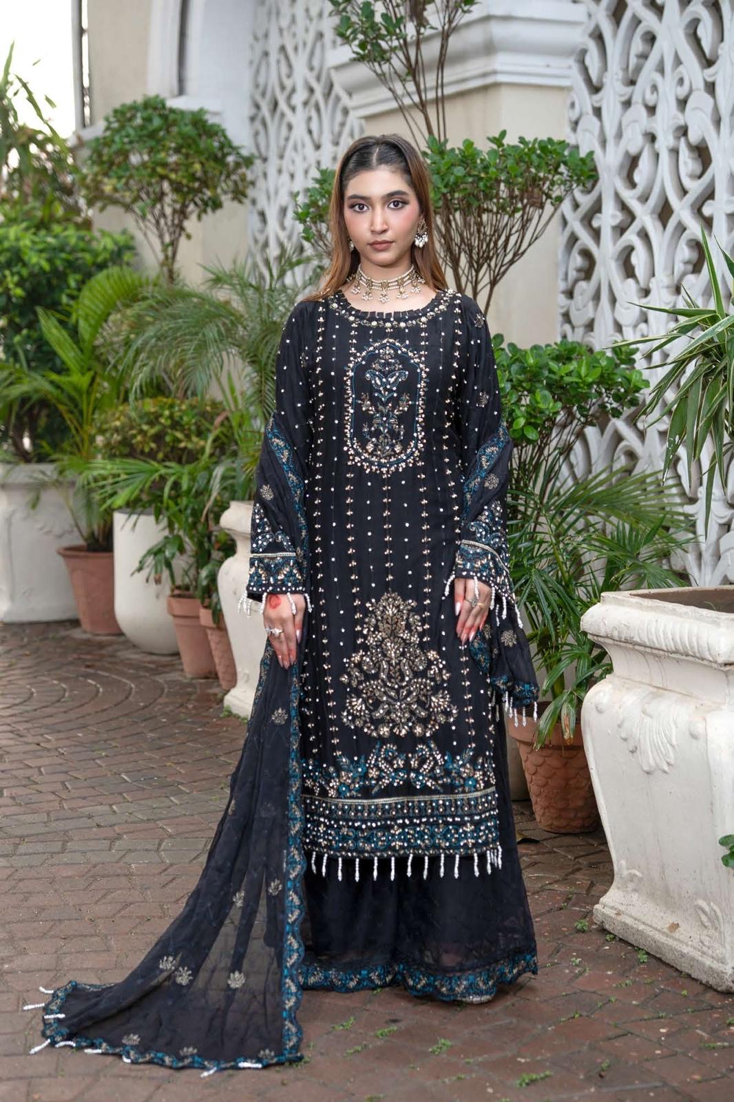Chiffon Lux Embroidered Suit- design 8