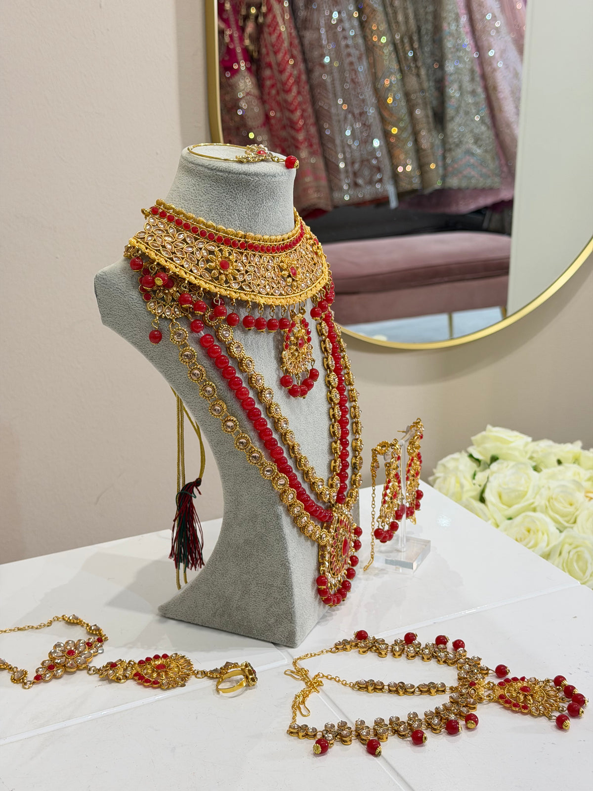Yellow Gold/Red Bridal Jewellery Set