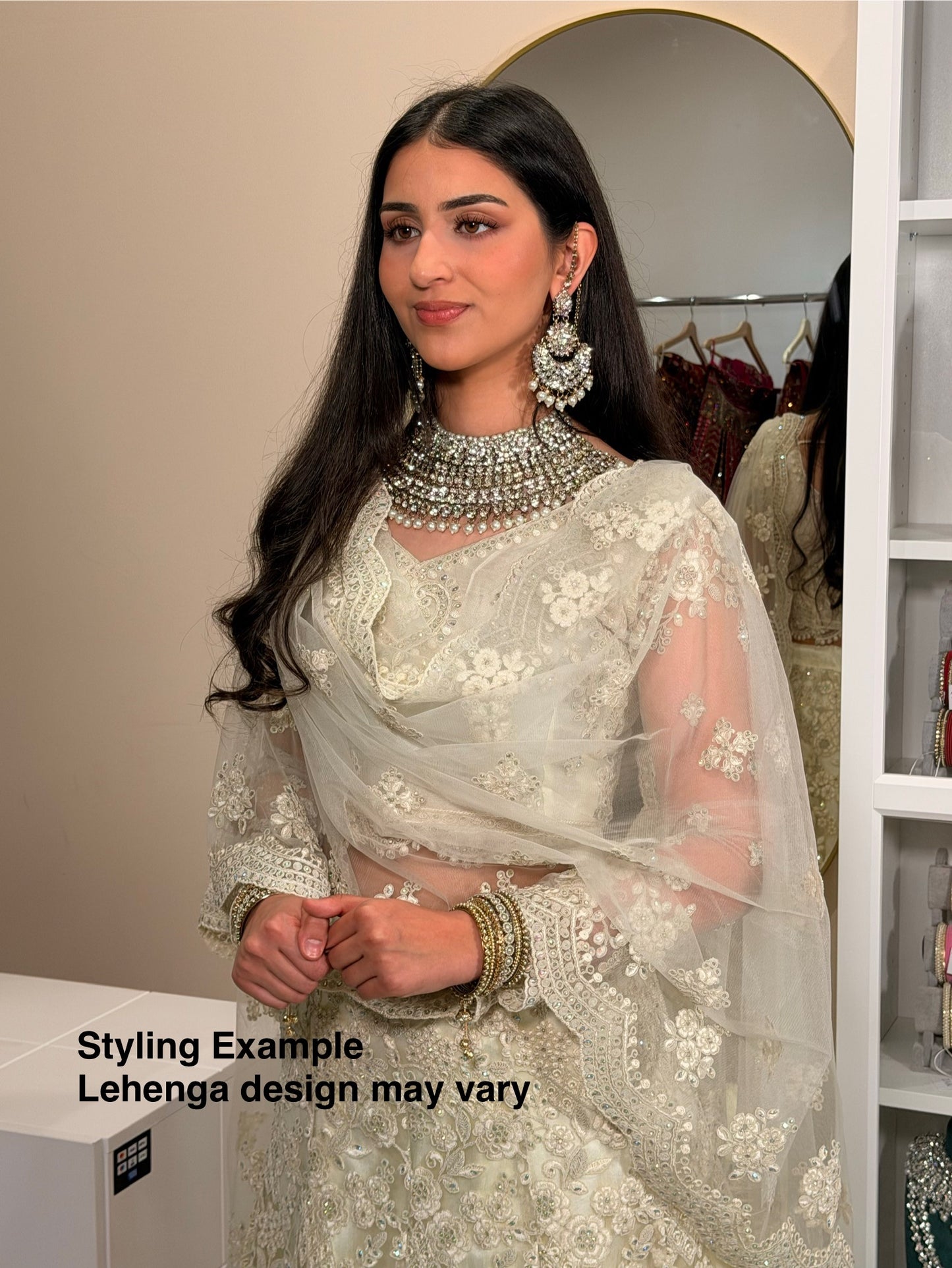 Off White Net & Silk Lehenga