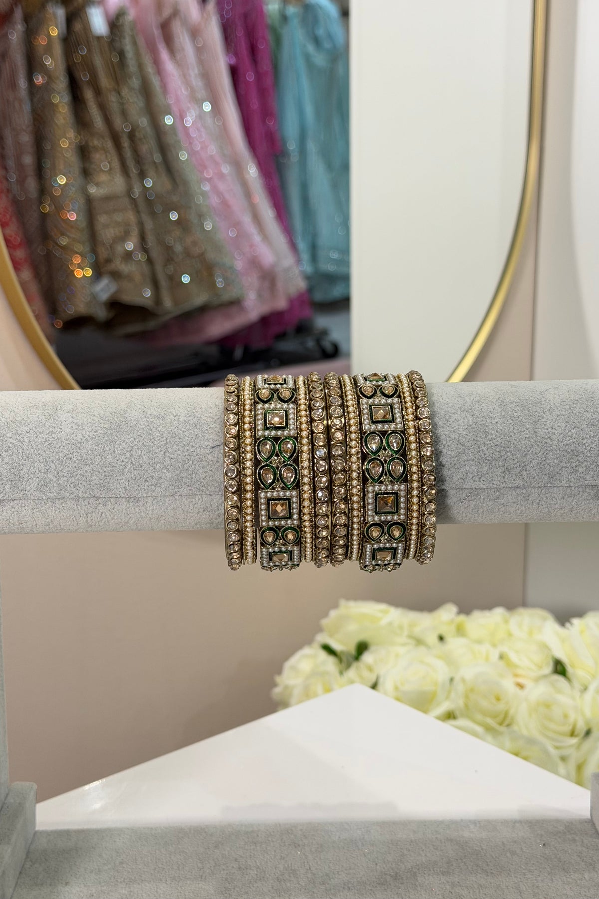 Green/Gold Square Metal Bangles- 10 teilig - D15