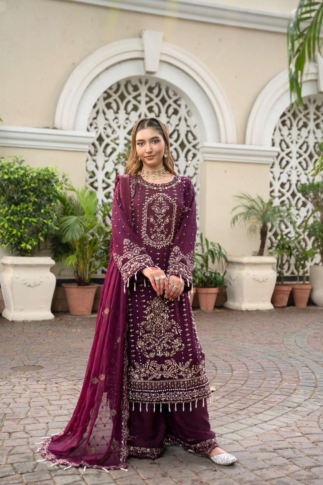 Chiffon Lux Embroidered Suit- design 6-