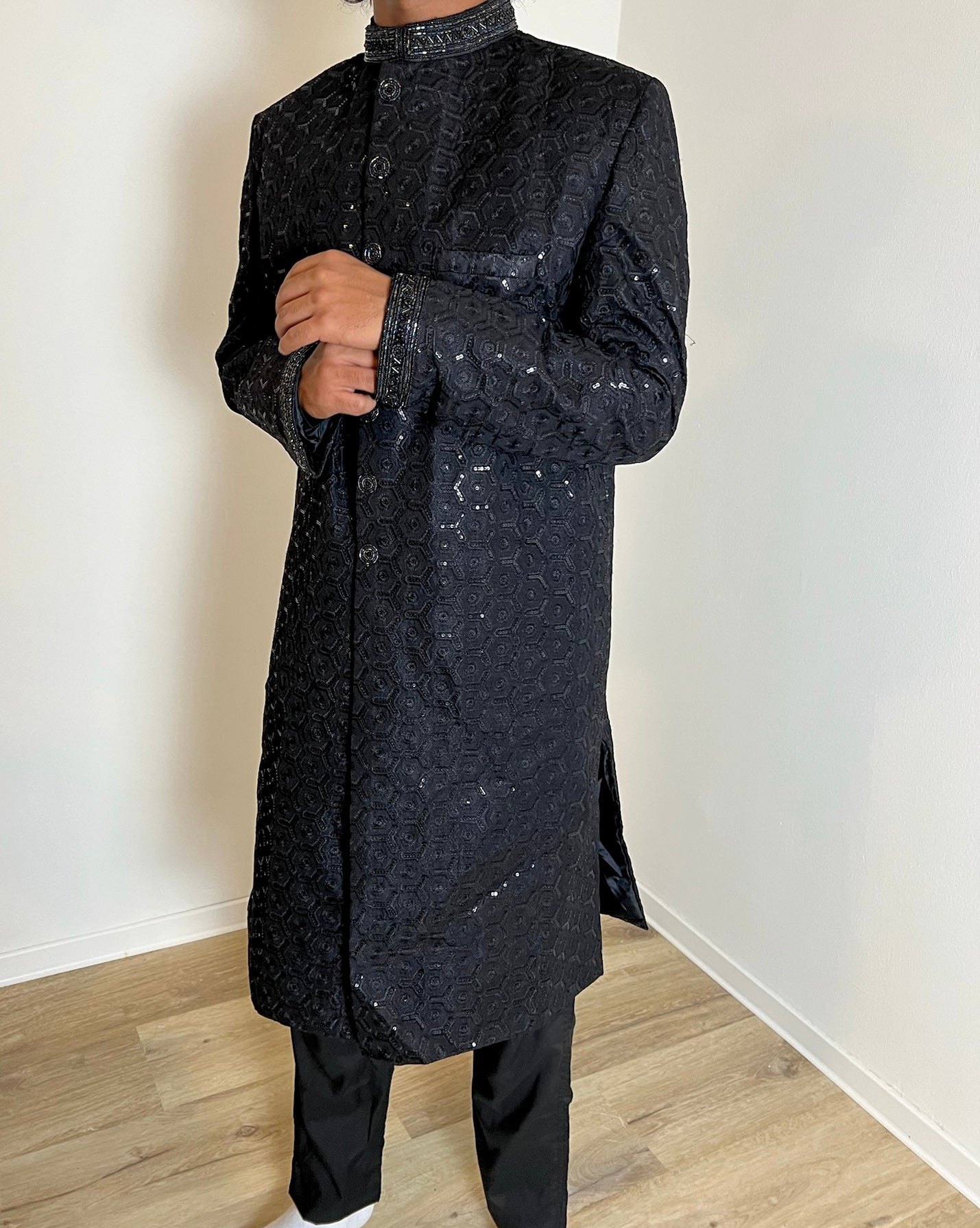 Men's Sherwani Black Sequin