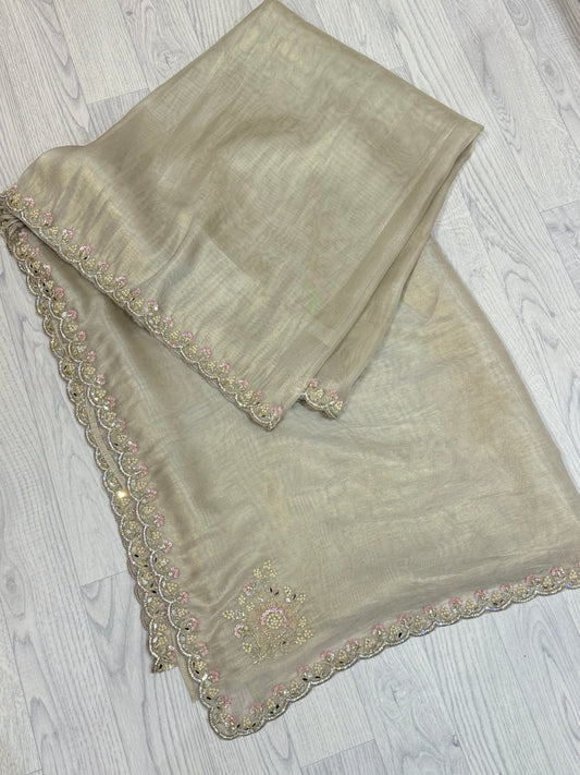 Greige Handworked Saree