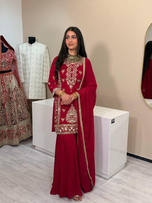 Hot Pink Elegance – Heavy Georgette Embroidery and Handwork  Sharara