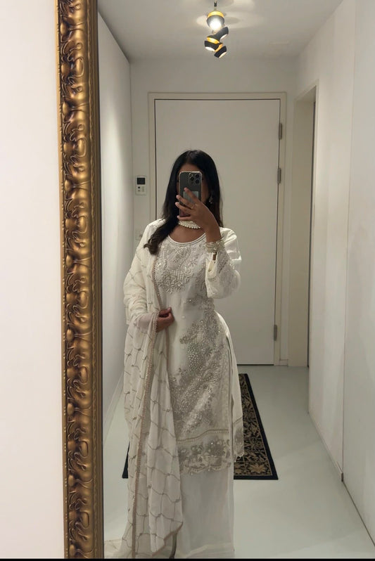 Luxury Embroidered Chiffon Collection- off white