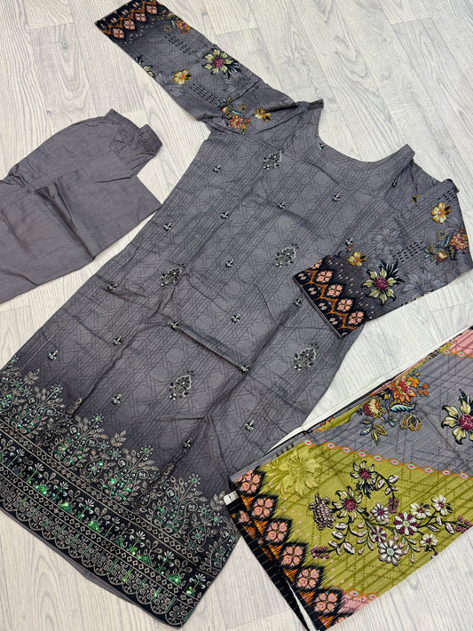 3-teiliges Suit Set aus Lawn- Suit D07