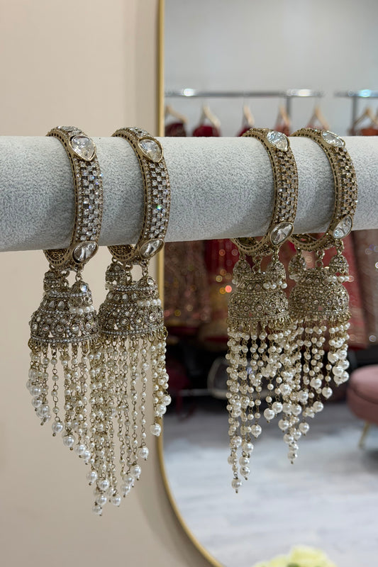 Jhumka Bangle 2er-Set- Hanging pearls lang-J1