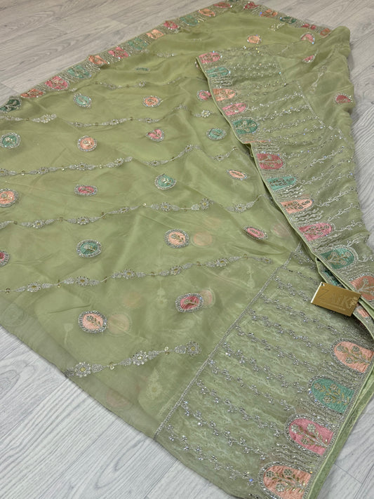 Avocado Green Saree