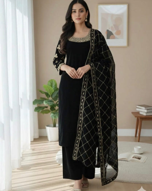 Velvet  3-Piece Suit – Black Gold