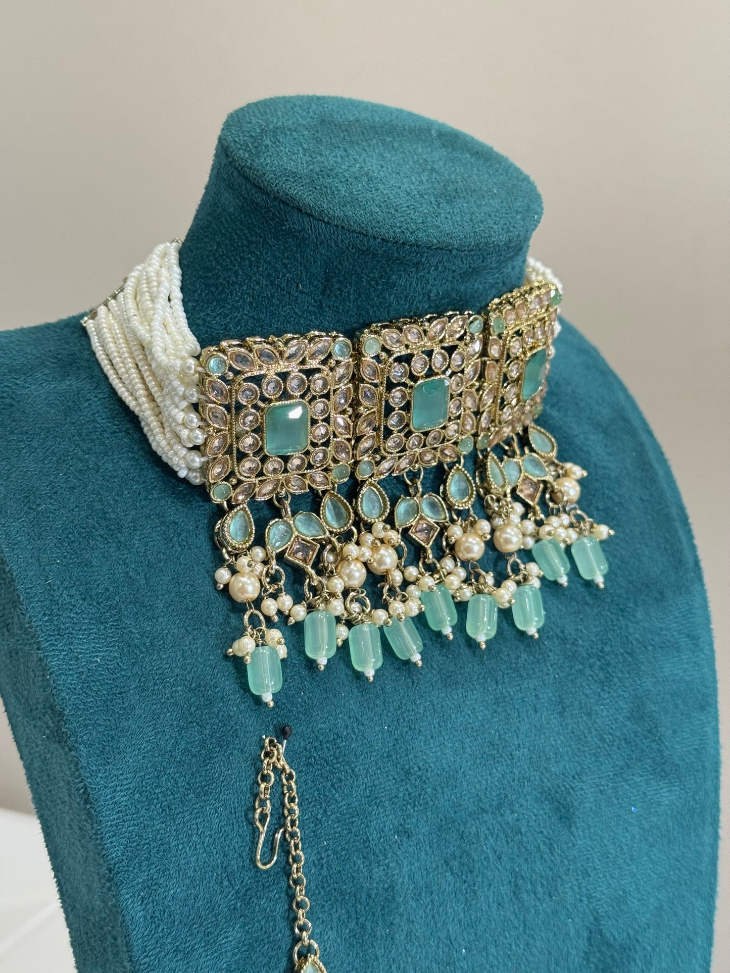 Turquoise Pearl Choker Jewellery Set