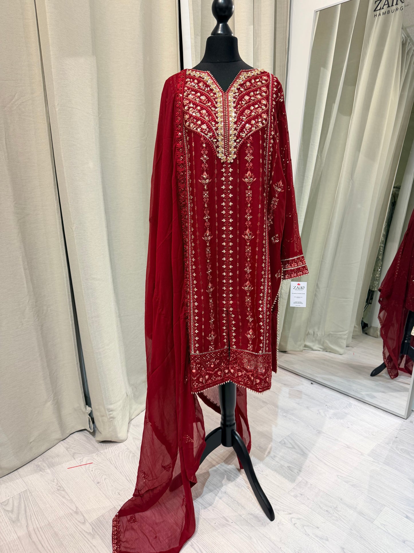 Embroidered Chiffon Sharara with work- Maroon