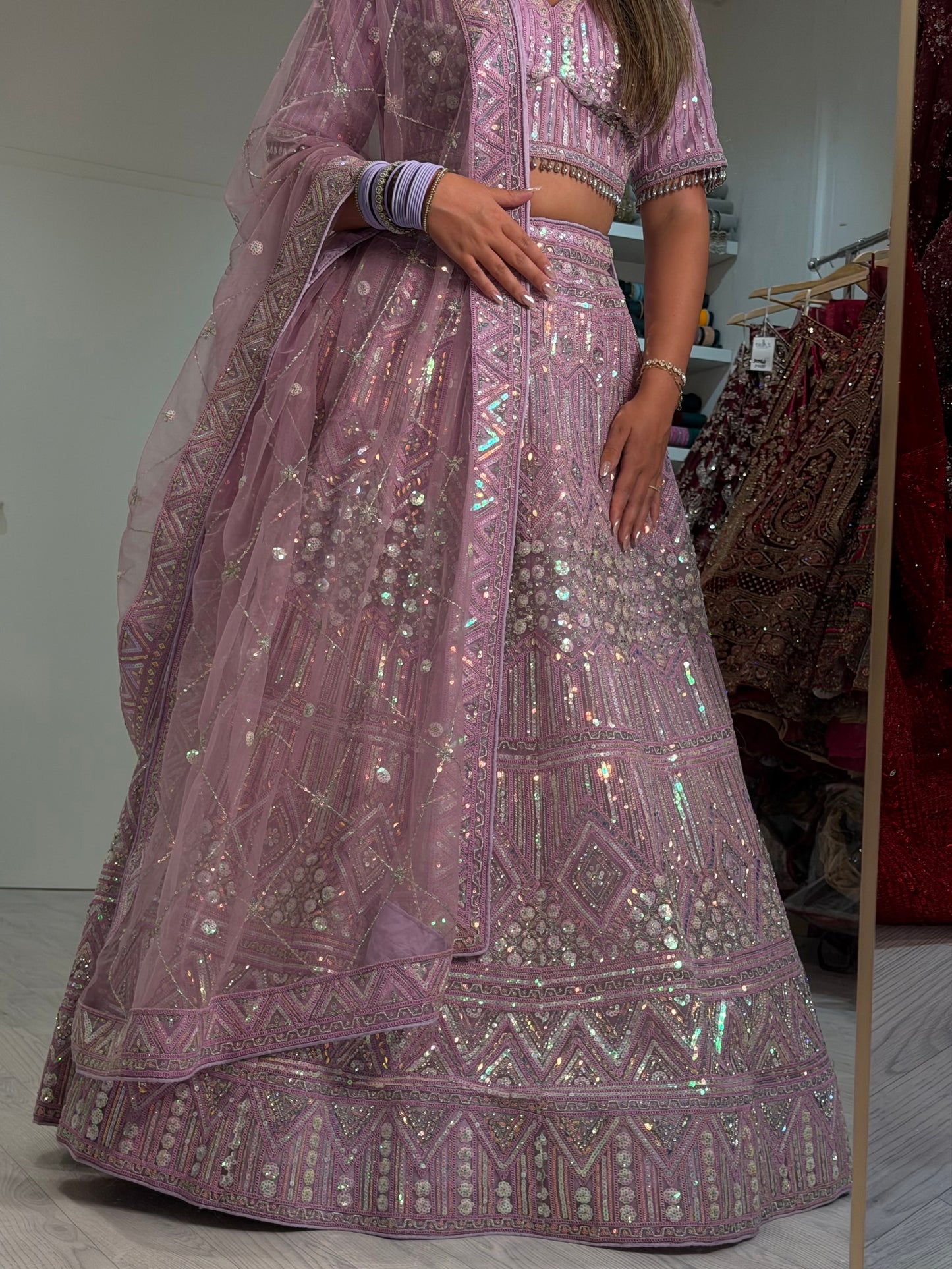 Lilac embroidered lehenga