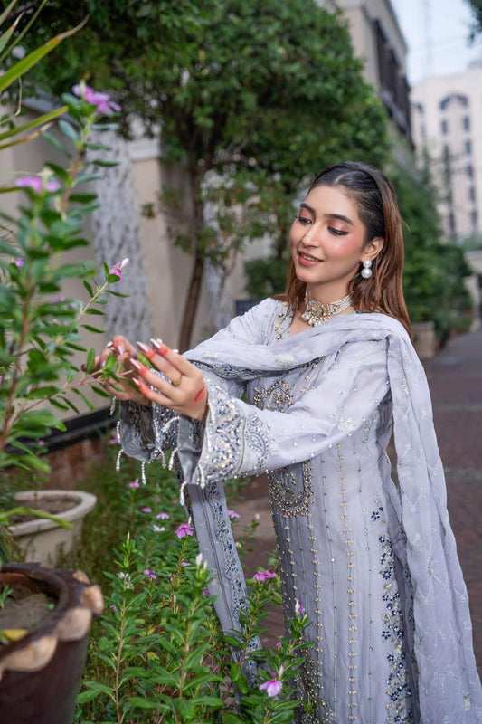 Chiffon Lux Embroidered Suit- design 9
